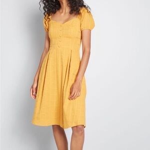 ModCloth More The Merrier Marigold Mustard Yellow Cotton Dress Sz Small